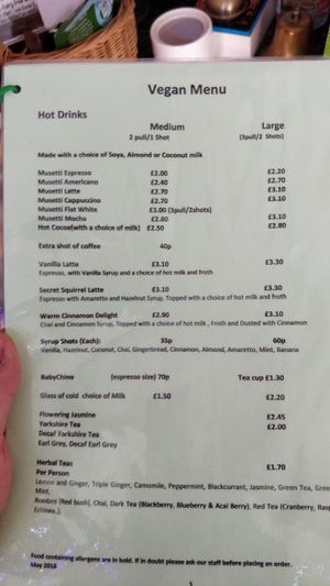 Vegan menu at Sampaguita Cafe in Calne