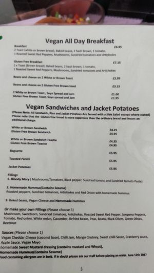Vegan menu at Sampaguita Cafe in Calne