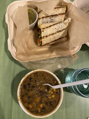El Hefe burrito & black bean soup special   at Juice Pharm in Duluth