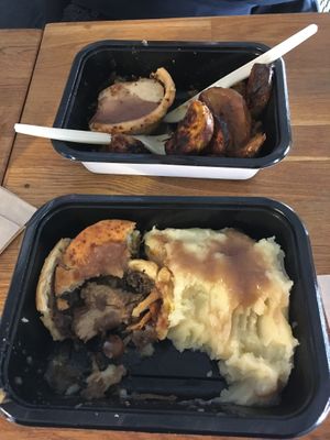 Top : Aussie pie + roasted potatoes / bottom : steak and ale + mash   at Young Vegans - Online only in East London