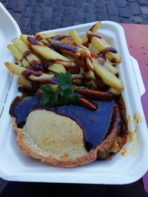 Glutenfree curry pie, chips and gravy at Young Vegans - Online only in East London