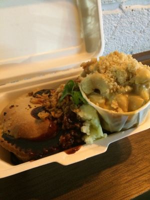 chicken parmigiana /w mash and gravy and mac and cheese side. pure love. at Young Vegans - Online only in East London