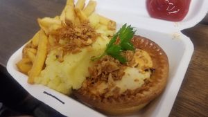 Chicken parm pie, mash and chips at Young Vegans - Online only in East London