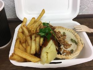 chicken pie + chips + mash at Young Vegans - Online only in East London
