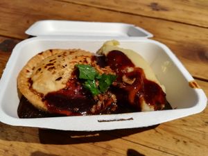 Chicken pie with mash and gravy at Young Vegans - Online only in East London