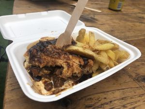 Sietan steak and ale pie with fries. Too good! at Young Vegans - Online only in East London