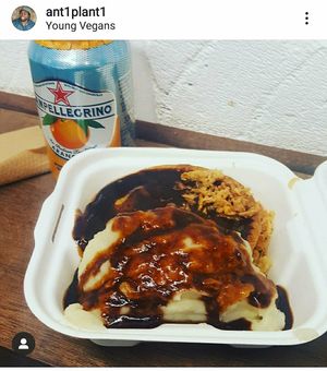Steak and sale pie with gravy and crispy onions at Young Vegans - Online only in East London