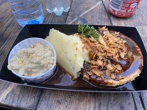 Cheeseburger pie with mash and mac & cheese - £9 deal at Young Vegans - Online only in East London