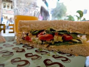 Hummus sandwich at Strata Bakery in Barcelona