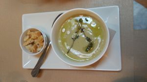 example of first course from the menu at Strata Bakery in Barcelona