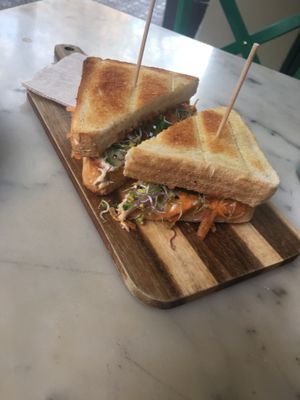 Upon mentioning I am a vegan, staff suggested this sandwich, which contained hummus and different kinds of vegetables, including carrots. at Strata Bakery in Barcelona