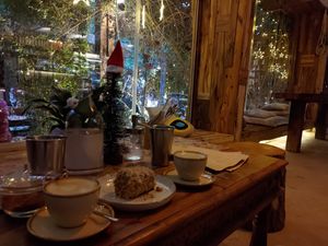 Some latte and pumpkin spice cake at Seva Table in Dubai