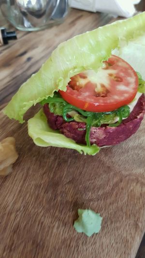 Veggie burger with Lettuce at Seva Table in Dubai
