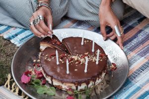 Snickers pie birthday cake, completely vegan, raw, gluten and sugar free and also delishhhhhh! at Seva Table in Dubai