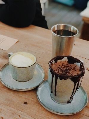 Matcha latte, hot chocolate, and free water! at Seva Table in Dubai