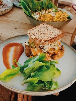 Vurger full of delicious mushrooms at Seva Table in Dubai