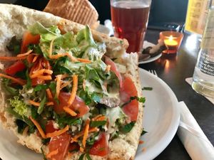 bread with salad and eggplant (not visible) at Cafe Habibi in Darmstadt