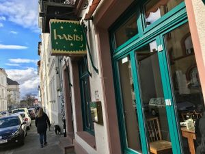 outisde (quiet side street, 5 mins from city center) at Cafe Habibi in Darmstadt