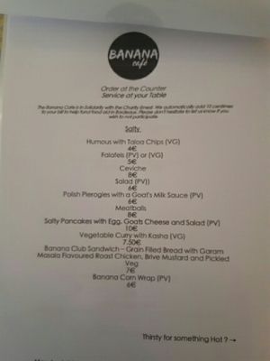 English menu at Banana Cafe in Bordeaux