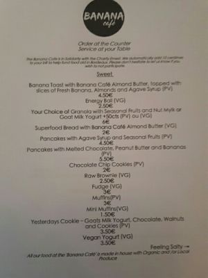 menu  at Banana Cafe in Bordeaux