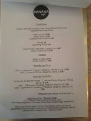 menu at Banana Cafe in Bordeaux