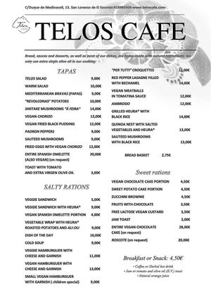 Our menu at Telos Comida Casera Natural Vegetariana y Vegana in San Lorenzo De El Escorial