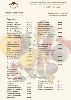 Nuestra carta at Telos Comida Casera Natural Vegetariana y Vegana in San Lorenzo De El Escorial