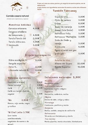 Carta 2022/23 at Telos Comida Casera Natural Vegetariana y Vegana in San Lorenzo De El Escorial