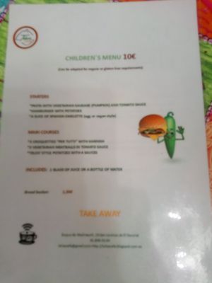 Children's menu at Telos Comida Casera Natural Vegetariana y Vegana in San Lorenzo De El Escorial