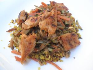 Quinoa nest whith salted vegetables and Heura at Telos Comida Casera Natural Vegetariana y Vegana in San Lorenzo De El Escorial