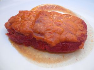 Vegan Red pepper lasagne filled whith lactose free bechamel at Telos Comida Casera Natural Vegetariana y Vegana in San Lorenzo De El Escorial