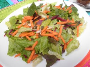 Salad whith homemade vinaigrette dressing at Telos Comida Casera Natural Vegetariana y Vegana in San Lorenzo De El Escorial