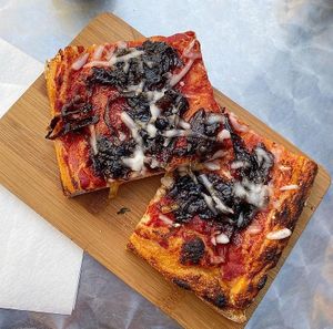 Vegan caramelised onion pizza  at Taste of Napoli in Bristol