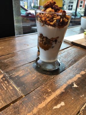 Parfait from the holiday menu (has coconut yogurt, pumpkin butter, granola) at Properly Fueled in Bordentown