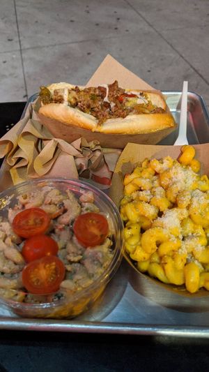 Hot Philly, Mac n cheese, pasta salad at Farmacy Vegan Kitchen & Bakery in Tampa