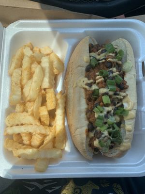 Chili dog with fries 🥲🥲 at Kahiau's Bakery & Cafe in Virginia Beach