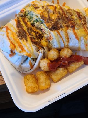 Breakfast burrito and tots at Kahiau's Bakery & Cafe in Virginia Beach