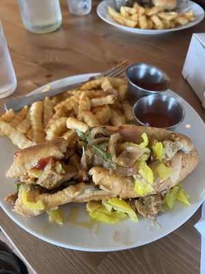 I had the philly w/ fries, Bourbon Mocha, and coffee cake which were all good.  at Kahiau's Bakery & Cafe in Virginia Beach