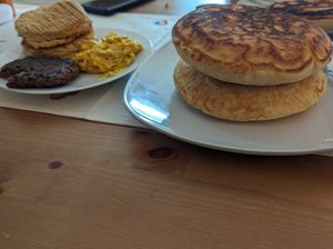 Felt so guilty for wasting all this food but I literally couldn't eat it 😔 It looked good but everything was hard, dry, and cold. at Kahiau's Bakery & Cafe in Virginia Beach