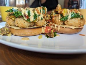Breakfast pizza bagel at Kahiau's Bakery & Cafe in Virginia Beach