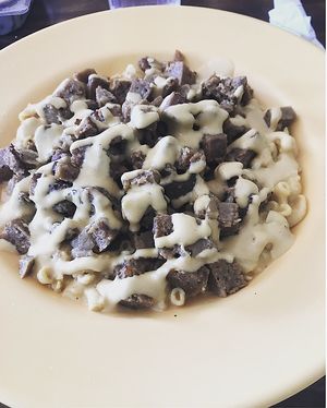 Philly cheese steak on Mac and cheese  at Kahiau's Bakery & Cafe in Virginia Beach