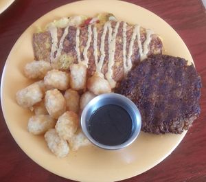 omelette with sausage and tots at Kahiau's Bakery & Cafe in Virginia Beach