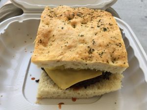 The Whiskey BBQ Mushroom Burger was substantial. Enough for two meals   at Kahiau's Bakery & Cafe in Virginia Beach