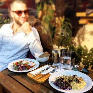 Healty lunch outside at zralé bistro in Zlin