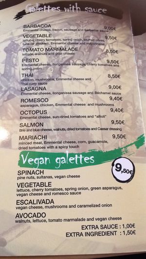 Vegan menu 2018 at El Gat Creperia in Cambrils