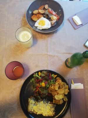 Cannelones and seitan steak dishes. at Rotas da Ilha Verde in Sao Miguel