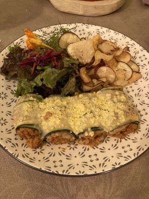 Zucchini cannelloni stuffed with soya at Rotas da Ilha Verde in Sao Miguel