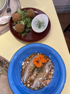 Spring rolls and peas croquettes appetizers   at Rotas da Ilha Verde in Sao Miguel
