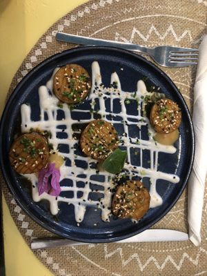 King oyster mushroom “scallops"  at Rotas da Ilha Verde in Sao Miguel