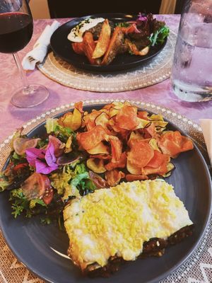 zucchini canelloni and mushroom burger (on the other side)  at Rotas da Ilha Verde in Sao Miguel